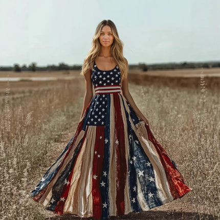Flag Element Bohemian Suspender Maxi Dress .Ships from overseas. Estimated delivery: 14–20 business days