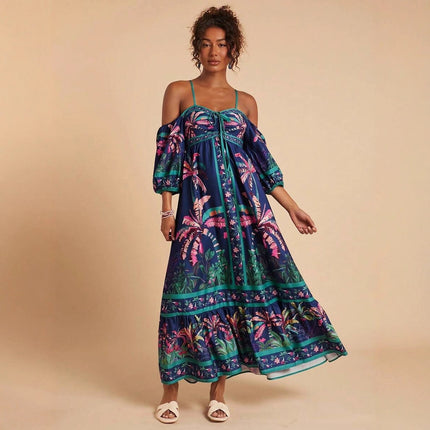 Summer Positioning Printing Sling off Shoulder Dress .Ships from overseas. Estimated delivery: 14–20 business days