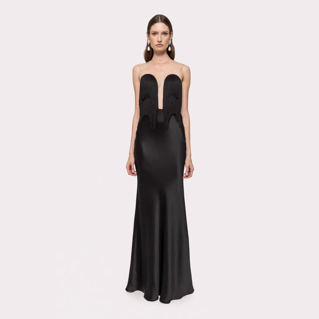 Black Tassel Tube Top Fishtail Draping V neck Slim Fit Evening Dress Wedding Party Maxi Dress .Ships from overseas. Estimated delivery: 14–20 business days