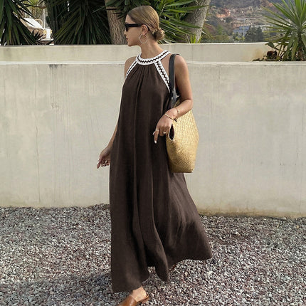 Vacation Large Swing Dress Loose Ruffled Stitching Halter Dress