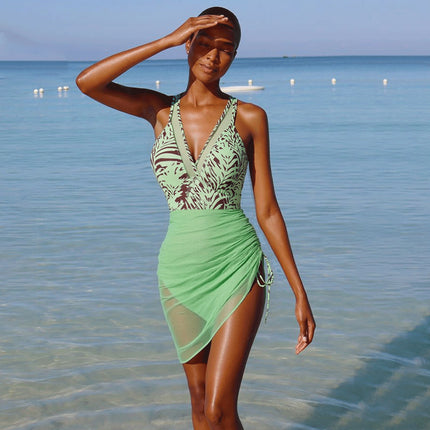 Swimsuit Mesh Stitching One Piece Printed One Piece Swimsuit Women .Ships from overseas. Estimated delivery: 14–20 business days
