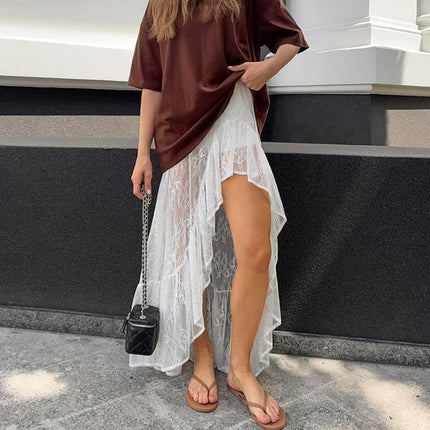 Split Ruffled Irregular Asymmetric Sweet Lace See through Skirt Arrival Women Clothing .Ships from overseas. Estimated delivery: 14–20 business days