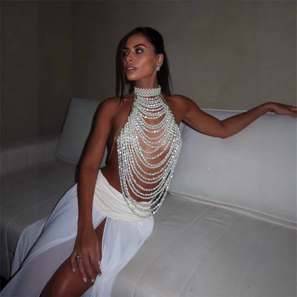 Festival Heavy Industry Pearl Vest Sexy Multi Layer Top Chest Necklace Women .Ships from overseas. Estimated delivery: 14–20 business days