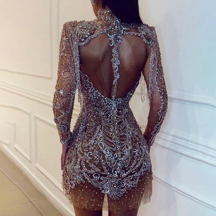 Summer Women Clothing Dress Gold Backless Transparent Cutout Sexy Miniskirt .Ships from overseas. Estimated delivery: 14–20 business days