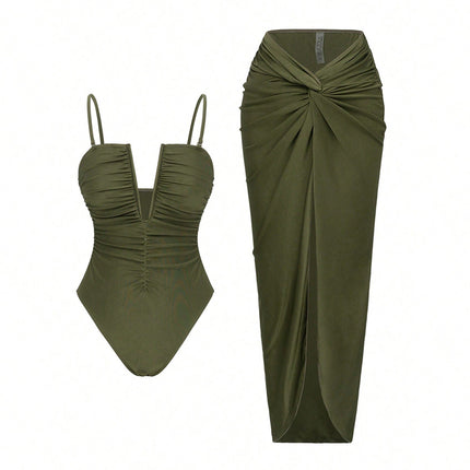 Swimwear Sexy Deep V Plunge neck Pleated High Slit Tube Top Dress Sexy .Ships from overseas. Estimated delivery: 14–20 business days