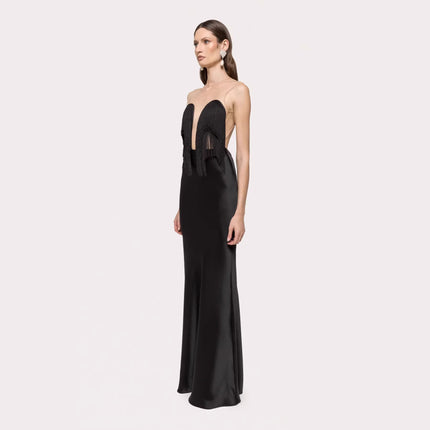 Black Tassel Tube Top Fishtail Draping V neck Slim Fit Evening Dress Wedding Party Maxi Dress .Ships from overseas. Estimated delivery: 14–20 business days