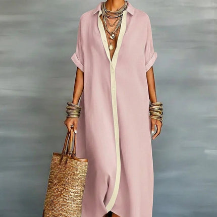 Spring Women Contrast Color Cotton Linen Shirt Dress .Ships from overseas. Estimated delivery: 14–20 business days