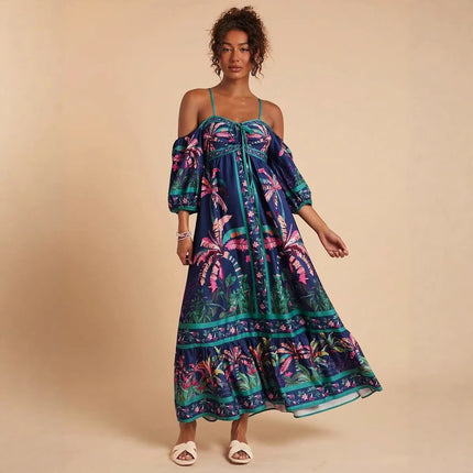 Summer Positioning Printing Sling off Shoulder Dress .Ships from overseas. Estimated delivery: 14–20 business days