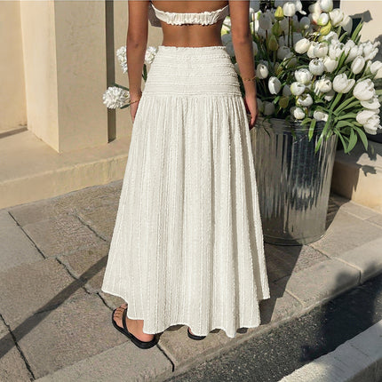 Vacation Large Swing Elastic Waist Solid Color Texture Skirt .Ships from overseas. Estimated delivery: 14–20 business days