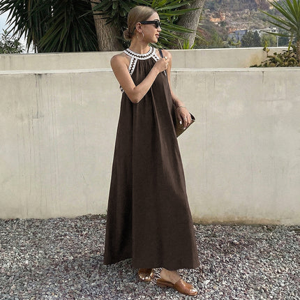 Vacation Large Swing Dress Loose Ruffled Stitching Halter Dress