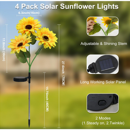 Solar Flower Lights Outdoor Waterproof 4 pieces