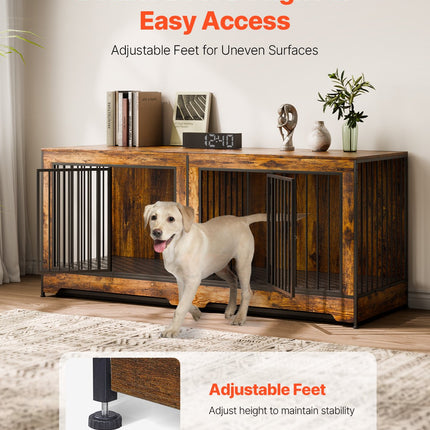 Dog Crate Furniture 75 In Indoor Wooden Dog Kennel With Divider And Tray