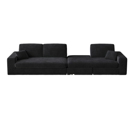114.5 Modern Corduroy Modular Foam Sofa, Recliner Seat Reversible Sofa, 2-in-1 Sofa With Recliner And L-Shaped Sofa Combination With Three Cushion Neck Pillow Combination And Two Throw Pillows