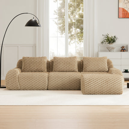 114 Modern L-Shaped Modular Sectional Sofa For Living Room,Flannelette Fabric,Oversized 3-Seater Couch,boneless Sofa ,Movable Ottoman,Buckle Connection,Anti-slip Design,No Assembly,Light