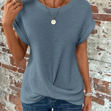 Short-sleeved Waffle T-shirt Summer New Solid Color Crew Neck Top For Womens Clothing