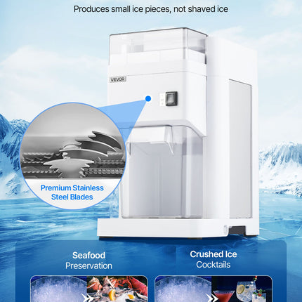 Commercial Ice Shaver Machine, 1.91QT /1.8L Large Electric Ice Cube Crusher Shaved Maker With 300W Premium Motor, Stainless Steel Blades, For Bar Mixing Seafood Preservation Home Party, White