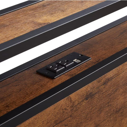 Twin Size Metal Platform Bed Frame With Wooden Headboard And Footboard With USB LINER