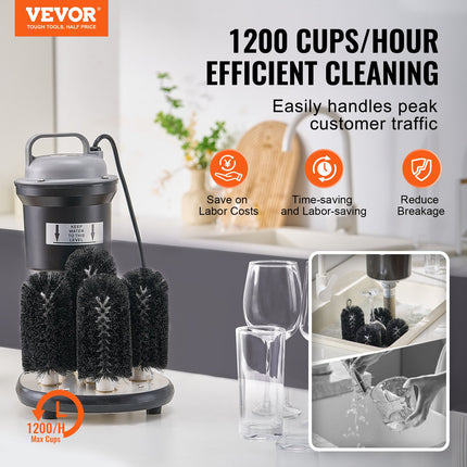 Electric Glass Washer 5-Brush Bar Glass Cleaner 1200 Cups/H For Wine Glass