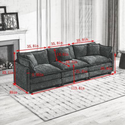 Cloud Sofa 3 Seats Ottoman Is Not Included, Modern Sectional Couch, For Living Room Bedroom And Apartment, Comfy Double Layer Upholstered Seat Cushion, Breathable Chenille Fabric,Green,SW5013GN
