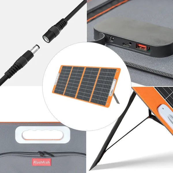 100W 18V Portable Solar Panel;  Flashfish Foldable Solar Charger With  5V USB 18V DC Output Type-C Output Compatible With Portable Generator;  Smartphones;  Tablets And More