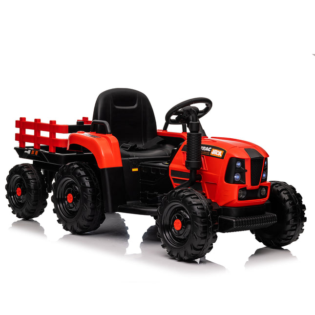 Ride On Tractor With Trailer,24V 400W Powered Electric Tractor Toy W Remote Control,electric Car For Kids,Three Speed Adjustable,Power Display, USB,MP3 ,Bluetooth,LED Light,Two-point Safety Belt.