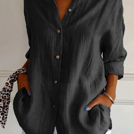 Lapel Long Sleeve Shirt Women's Single-breasted Pleated Shirt Tops Clothing