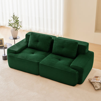 82 Modern L-Shaped Modular Sectional Sofa For Living Room, Corduroy Fabric, 2-Seater Couch With Deep Seat , Pearl-like Piping, Tufted Design, No Assembly, Anti-slip Design,Green
