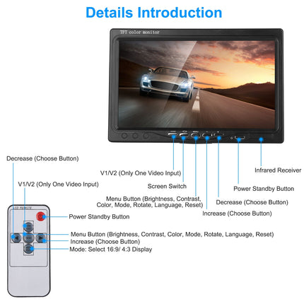 1Pc 7In Screen Backup Camera System Vehicle Rear View Monitor Kit IP67 Waterproof Car Parking Reverse System With Night Vision For Car Trunk Van SUV