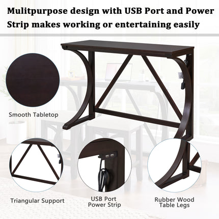 TOPMAx Farmhouse 3- Piece Counter Height Dining Table Set With USB Port And Upholstered Stools Espresso