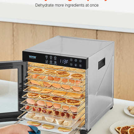 10 Trays Food Dehydrator Machine Stainless Steel 1000W Jerky Meat Fruit Drying