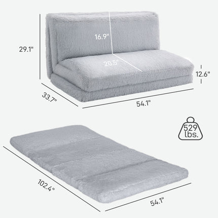Bean Bag Floor Sofa Bed, Contemporary Plush Wide Folding Floor Mattress, Foam Filling Wall Couch Sleeper, Light Gray