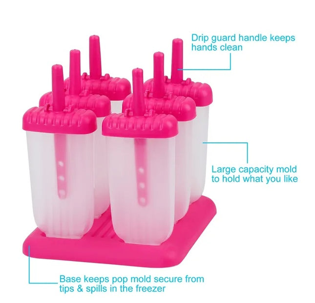 6Pcs Popsicle Molds Reusable Ice Cream DIY Ice Maker Ice