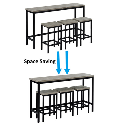 TOPMAx Counter Height Extra Long Dining Table Set With 3 Stools Pub Kitchen Set Side Table With Footrest  Gray