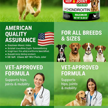 Youmile Hip & Joint Health Supplement For Dogs 120 Chews, Glucosamine Chondroitin MSM Dog Chews With Hyaluronic Acid, Liver Flavored Bone & Joint Support Supplement, For All Breeds