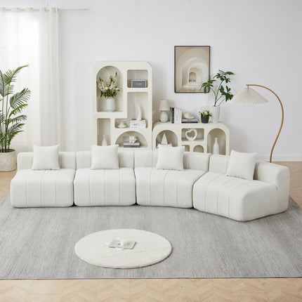 Chenille Curved Sectional Sofa With 4 Pillows,Curved Symmetrical Modular Sofa Sectional ,Two Curved Seats And Two Single Seats