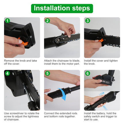 1Set 6in Cordless Pole Saw 7.4FT Maximum Extendable Length 35FT Per Second Speed Electric Pole Chainsaw 2Pcs 3.0Ah Batteries And Charger Included For Pruning Trimming Fedex Shipping