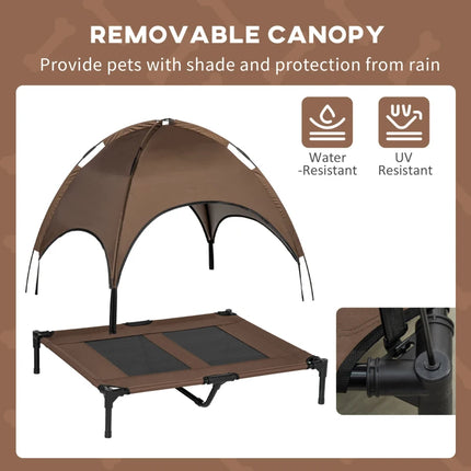 PawHut Elevated Portable Dog Cot Pet Bed With UV Protection Canopy Shade, 36 Inch, Coffee