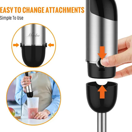 Immersion Blender Handheld, 1100W 5-in-1 Multi-Purpose Hand Blender, 12-Speed Stick Blender, 600ml Beaker, 500ml Chopper, Egg Whisk, Milk Frother, Black