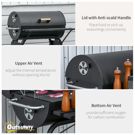 30" Portable Charcoal Barbecue Grill with Wheels Outdoor Barbecue with Adjustable Charcoal Rack, Storage Shelf, for Garden Camping Picnic