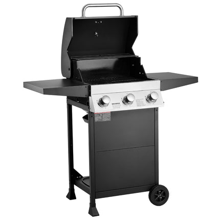 Gas Grill, 3 Burner Propane Gas Grill With Spacious 338 SQ.In Grilling Area, Carbon Steel Enamel Grates, Outdoor 36,000 BTU Patio Garden BBQ Grills With Foldable Side Shelves, Carbon Steel