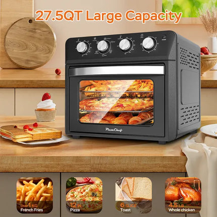 27.5QT 6-in-1 Air Fryer Toaster Oven Dropdown-Door 6-Slice Countertop Convection Oven For Air Frying, Baking, Roasting, Broiling & Grilling, 1600W, Black