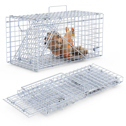 2Pcs 18x8x10In Humane Single Door Live Animal Trap Collapsible Galvanized Iron Animal Cage Catch And Release For Small Squirrel Raccoon Feral Cat Weasel Armadillo Opossum