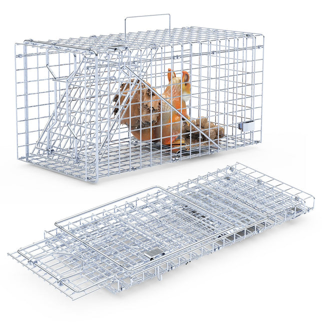 2Pcs 18x8x10In Humane Single Door Live Animal Trap Collapsible Galvanized Iron Animal Cage Catch And Release For Small Squirrel Raccoon Feral Cat Weasel Armadillo Opossum