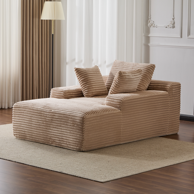 Oversized Chaise Lounge Chair Cozy Cloud Couch, Modern Plush Corduroy Upholstered Sleeper Sofa Daybed With 3 Throw Pillows And Wide Armrest For Living Room, No Assembly Required,Beige