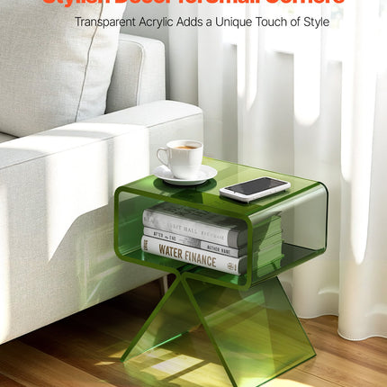Acrylic Nightstand Side Table, Modern Clear Bedside Table With Storage Shelf, Transparent Small End Desk For Living Room, Bedroom, Home Decor, No Assembly Needed, 11.8 X 15.4 X 17 In (Green)