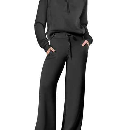 Leisure Sports Suit Long-sleeve Zipper Sweatshirt Wide Leg Pants Two-piece Set