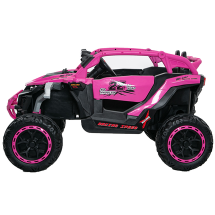 Ride On Models Truck Car 12V Kids Electric Vehicles, Remote Control, Front & Rear Shock Suspension, 2 Seater UTV, Flashlights And A Built-in Music Player, For Age 3-6 Years Old Magenta