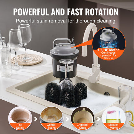 Electric Glass Washer 5-Brush Bar Glass Cleaner 1200 Cups/H For Wine Glass