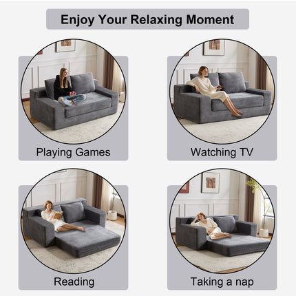 Loveseat Sofa, Comfortable Deep Seat Sofa Bed, Modern Small Corduroy Couch For Living Room Bedroom,Reversible Cushion With Pillows,No Assembly Required,Dark-grey