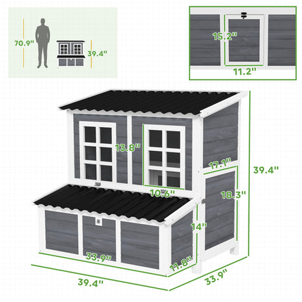 Wooden Chicken Coop With Nesting Box, Pull-Out Tray, Waterproof Roof, 39 Chicken House For 4-6 Chickens, Rabbits